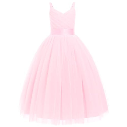 Robe De Princesse En Tulle Fille Col V Sans Manches
