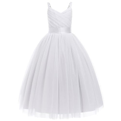 Robe De Princesse En Tulle Fille Col V Sans Manches
