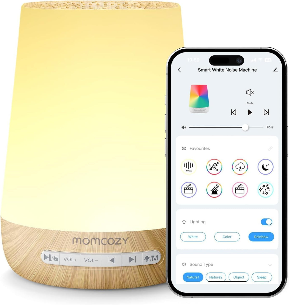 Momcozy Machine à Bruit Blanc 34 Sons Veilleuse