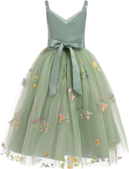 Robe De Princesse En Tulle Fille Col V Sans Manches
